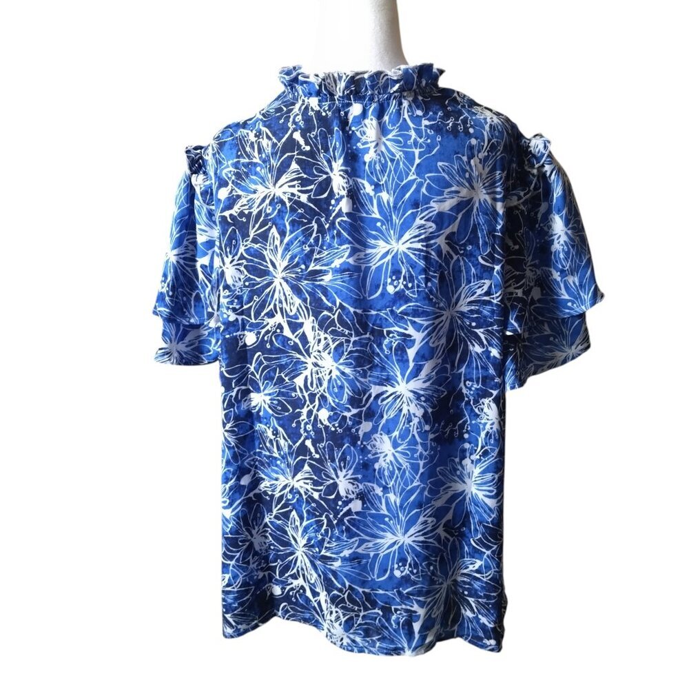 A Love Story Size 2X Floral Flutter Sleeve Ruffle Accent Pullover Blouse Top - Picture 7 of 8